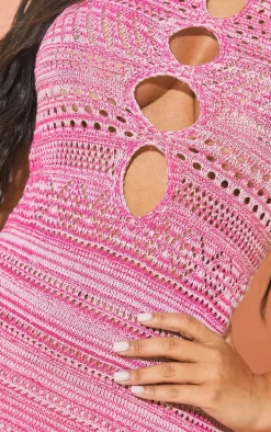 Petite Pink Crochet Cut Out Mini Dress