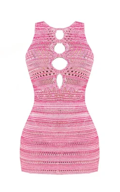 Petite Pink Crochet Cut Out Mini Dress