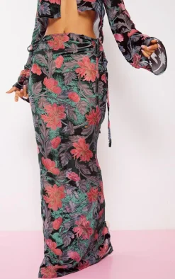 Petite Pink Floral Print Devore Maxi Skirt