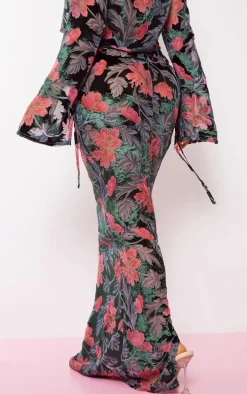 Petite Pink Floral Print Devore Maxi Skirt