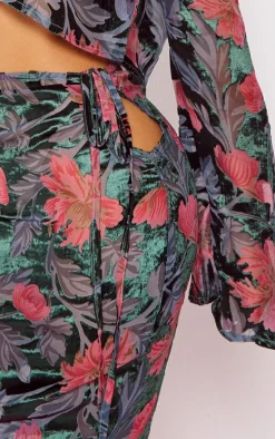 Petite Pink Floral Print Devore Maxi Skirt