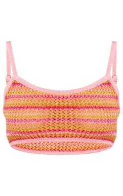 Petite Pink Glitter Knitted Crop Top