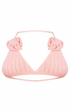 Petite Pink Knit Applique Bralet And Skirt Set