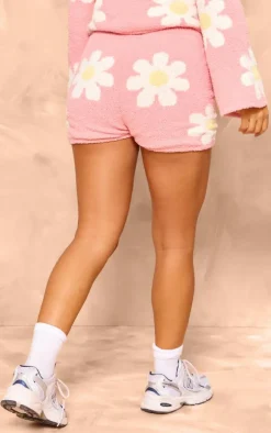 Petite Pink Knitted Flower Detail Shorts