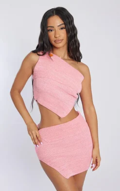 Petite Pink Knitted Fold Over Mini Skirt