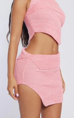 Petite Pink Knitted Fold Over Mini Skirt