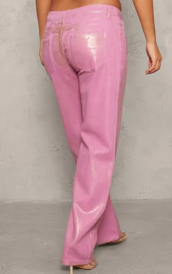 Petite Pink Metallic Denim Jeans