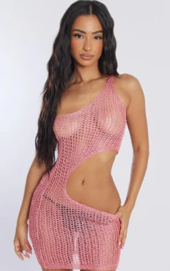 Petite Pink One Shoulder Sequin Knitted Mini Dress