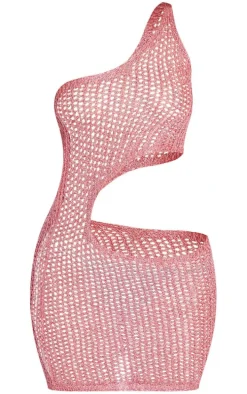 Petite Pink One Shoulder Sequin Knitted Mini Dress