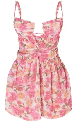 Petite Pink Printed Bust Detail Mini Dress