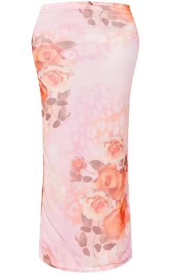 Petite Pink Printed Mesh Low Waist Maxi Skirt