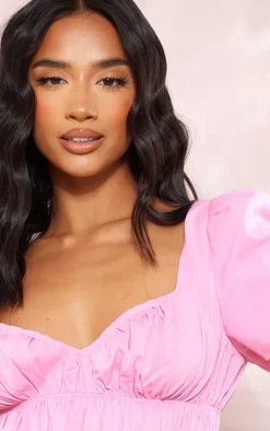 Petite Pink Puff Sleeve Mini Dress