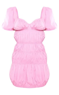 Petite Pink Puff Sleeve Mini Dress