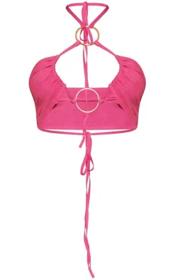 Petite Pink Ring Detail Linen Look Bralet