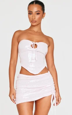Petite Pink Ruched Side Sequin Mini Skirt