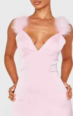 Petite Pink Satin Fur Detail Mini Dress