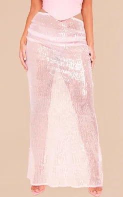 Petite Pink Sequin Maxi Skirt
