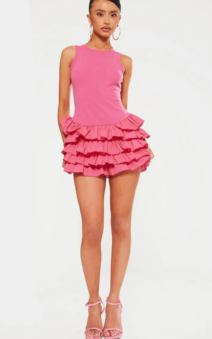Petite Pink Sleeveless Frill Detail Shift Micro Mini Dress