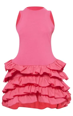 Petite Pink Sleeveless Frill Detail Shift Micro Mini Dress