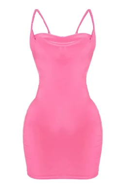 Petite Pink Slinky Cowl Neck Dress