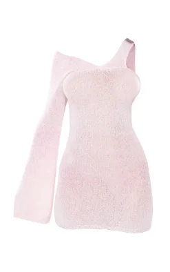 Petite Pink Space Knit One Sleeve Mini Dress