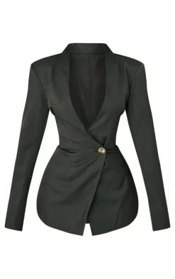 Petite Premium Charcoal Asymmetric Blazer