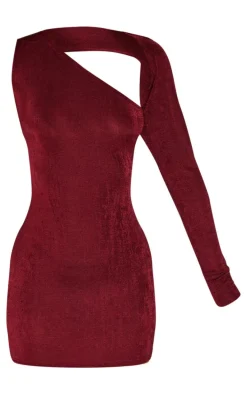 Petite Red Acetate Slinky One Shoulder Cut Out Bodycon Dress