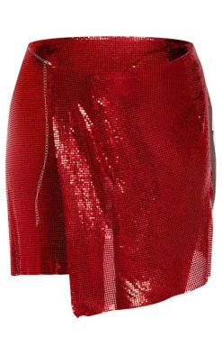 Petite Red Chainmail Mini Skirt