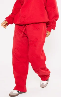 Petite Red Cross Applique Embroidered Sweatpants