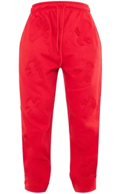 Petite Red Cross Applique Embroidered Sweatpants