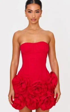 Petite Red 3d Flower Mini Dress