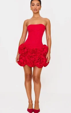 Petite Red 3d Flower Mini Dress