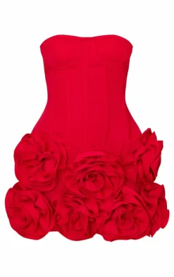 Petite Red 3d Flower Mini Dress