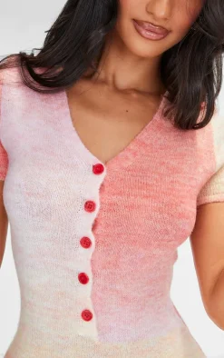 Petite Red Knitted Ombre Button Up Romper