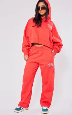 Petite Red Premium Tonal Print Panelled Boxy Hoodie