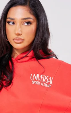 Petite Red Premium Tonal Print Panelled Boxy Hoodie