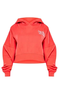 Petite Red Premium Tonal Print Panelled Boxy Hoodie