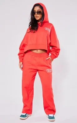 Petite Red Premium Tonal Print Panelled Straight Leg Sweatpants