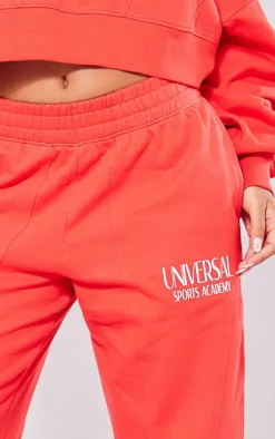 Petite Red Premium Tonal Print Panelled Straight Leg Sweatpants