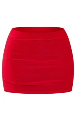 Petite Red Slinky Low Rise Micro Mini Skirt