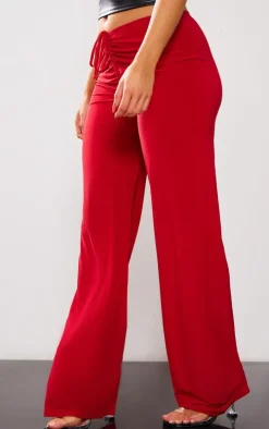 Petite Red Slinky Ruched Front Pants