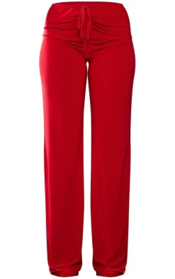 Petite Red Slinky Ruched Front Pants