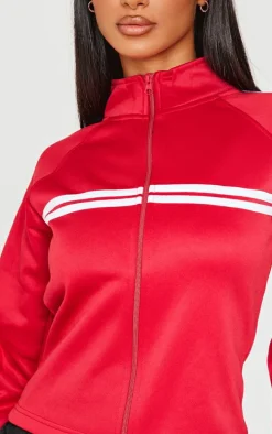 Petite Red Stripe Detail Zip Up Track Jacket