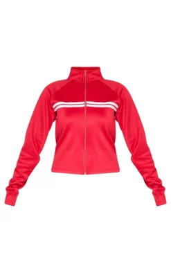 Petite Red Stripe Detail Zip Up Track Jacket