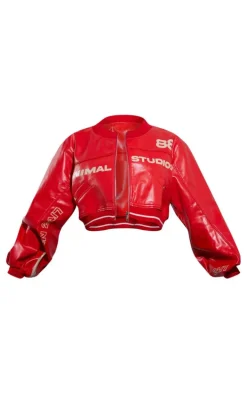 Petite Red Super Cropped PU Racer Jacket