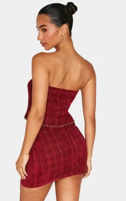 Petite Red Twill Bandeau Button Detail Top