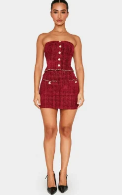 Petite Red Twill Bandeau Button Detail Top