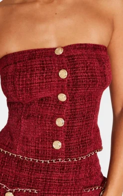 Petite Red Twill Bandeau Button Detail Top