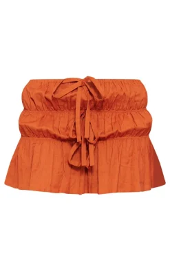 Petite Rust Linen Look Tie Detail Mini Skirt