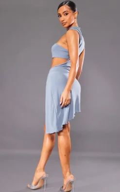 Petite Sage Blue Cut Out Mini Dress